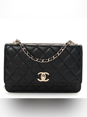 CHANEL TRENDY CC BAG (WOC) — BLACK QUILTED LAMBSKIN & GOLD HARDWARE